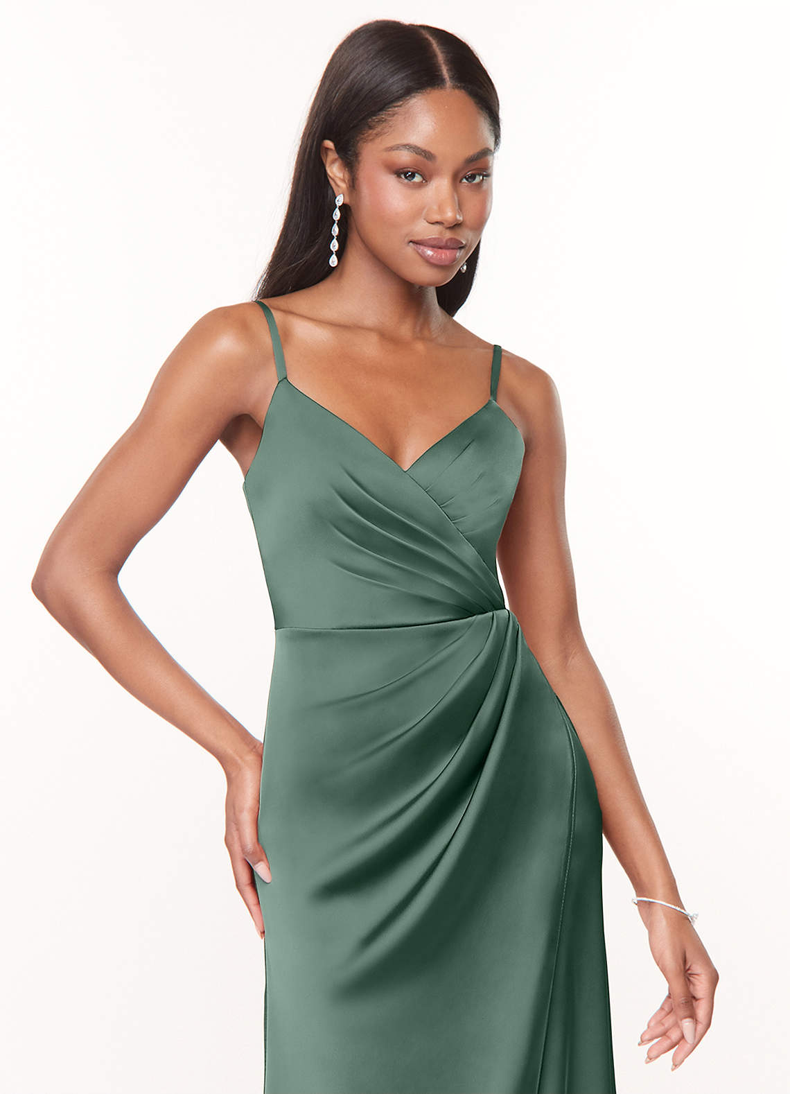 Maci A-Line V-Neck Stretch Satin Bridesmaid Dress