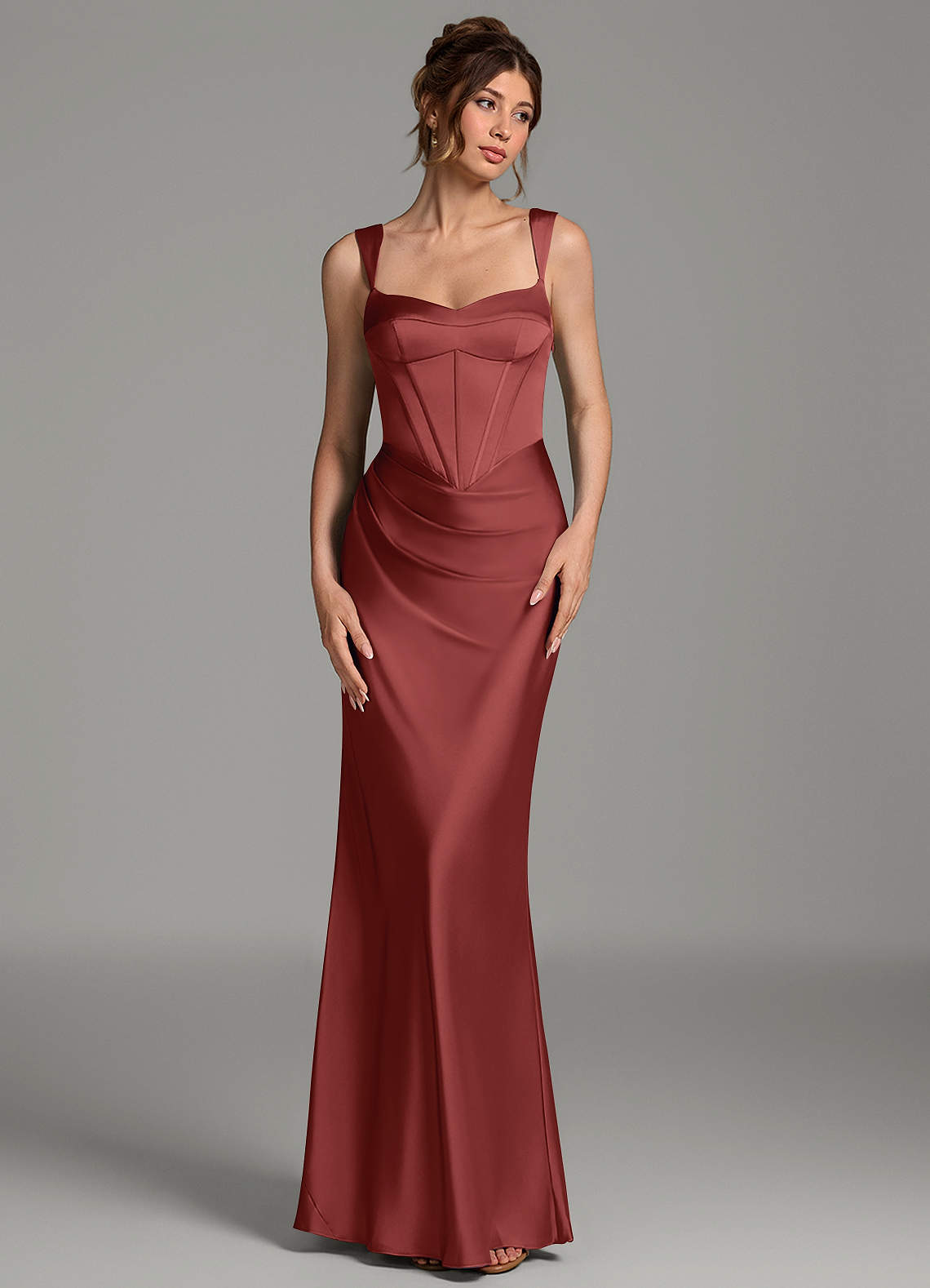 Mela Sheath Sweetheart Stretch Satin Bridesmaid Dress in Terracotta