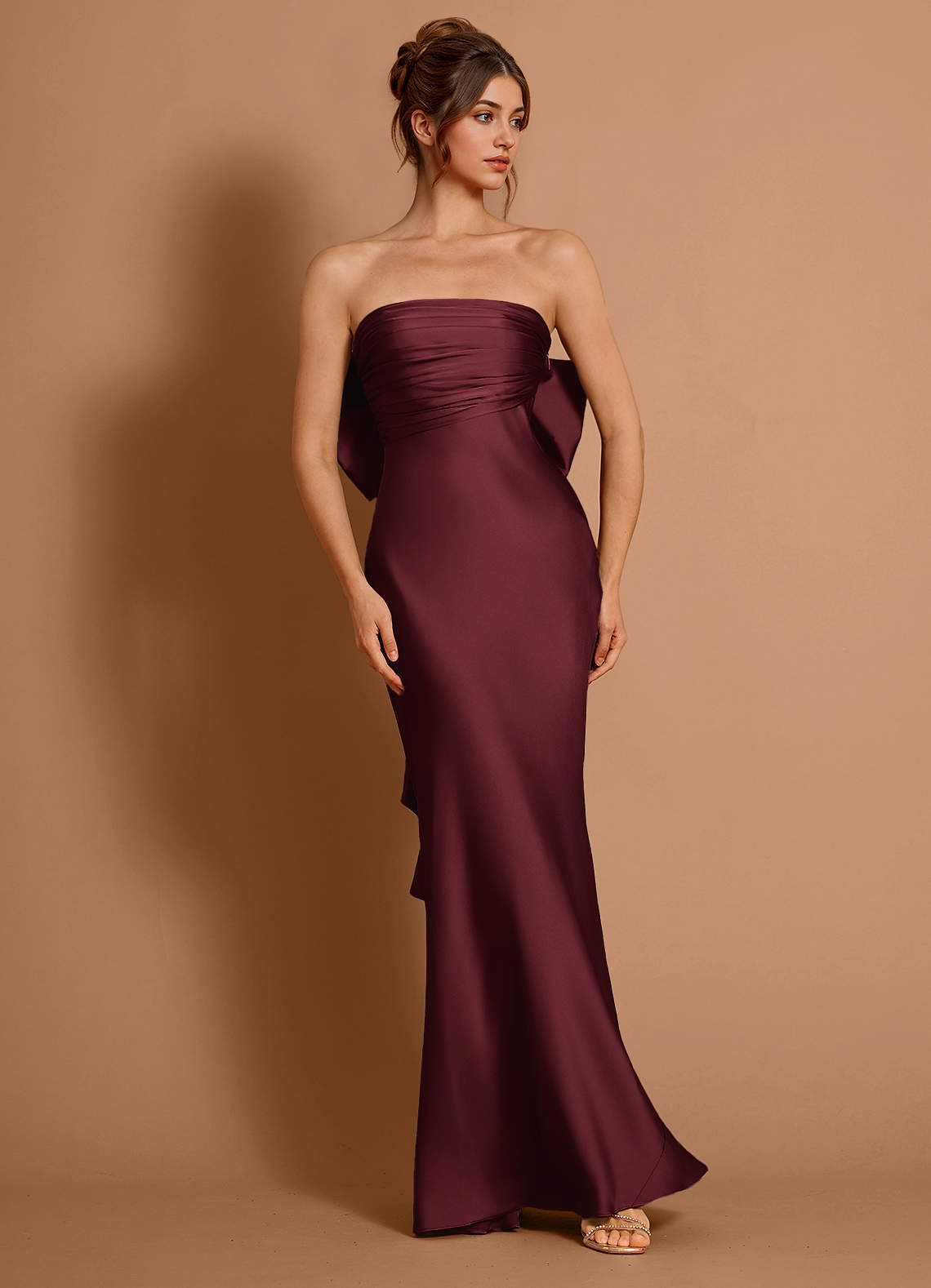 Aveline Mermaid Strapless Stretch Satin Evening Dress in Wine