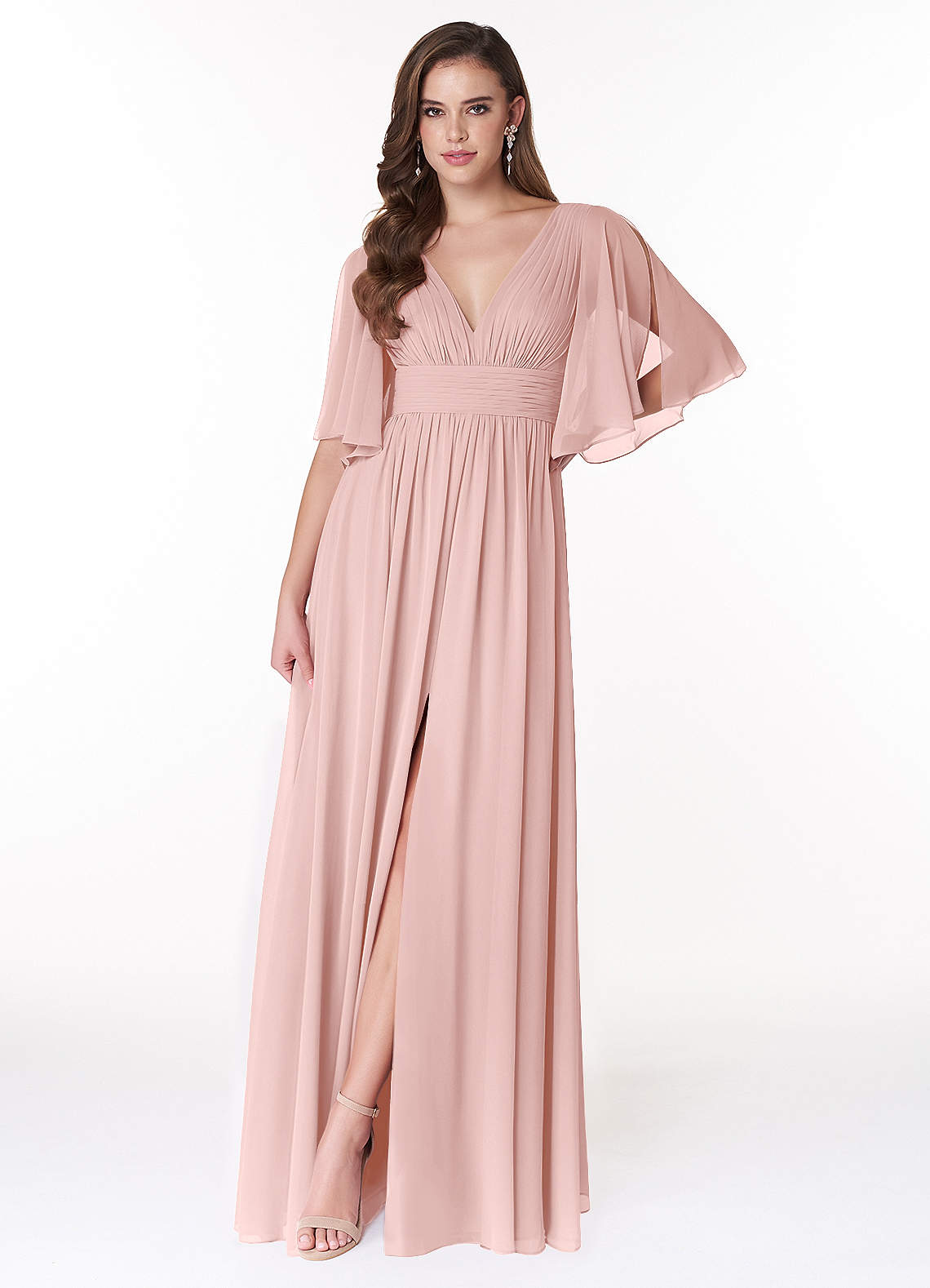 Temeka A-Line V-Neck Chiffon Bridesmaid Dress in Powder Pink