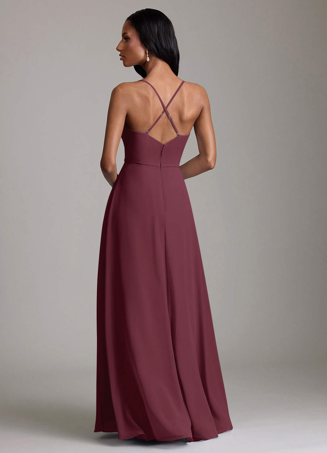 Naeem A-Line V-Neck Chiffon Bridesmaid Dress in Cabernet