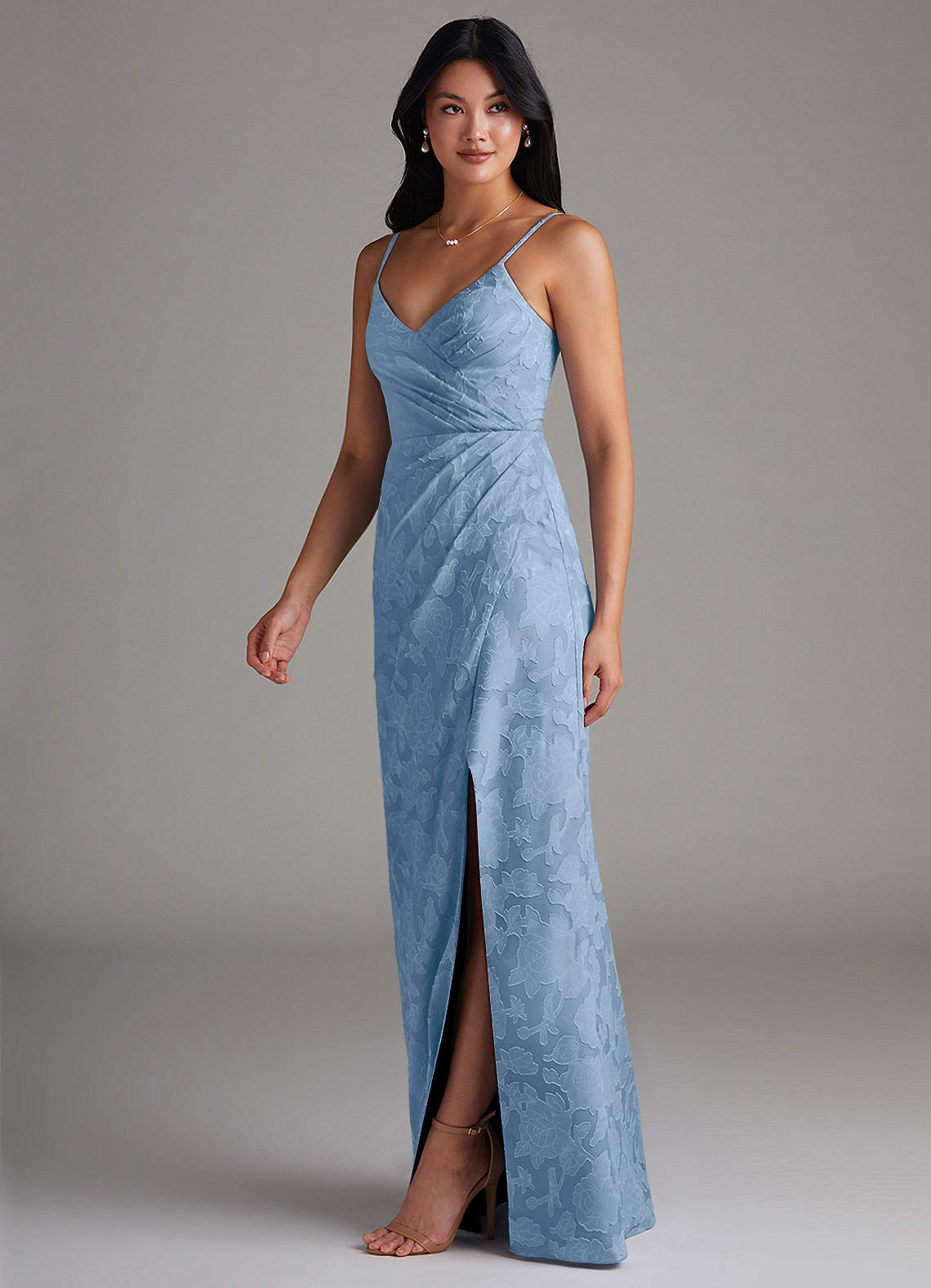 Maci Sheath V-Neck Floral Burnout Bridesmaid Dress in Powder Blue