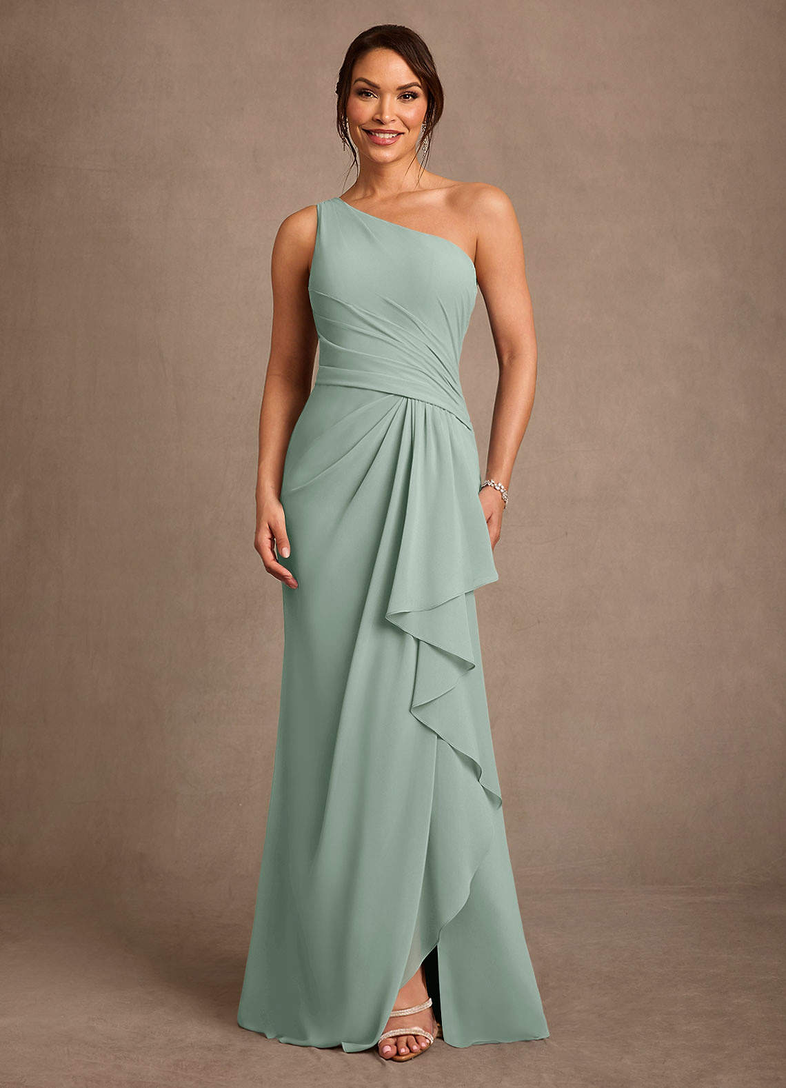 Floy Sheath One-Shoulder Chiffon Mother of the Bride Dress in Agave