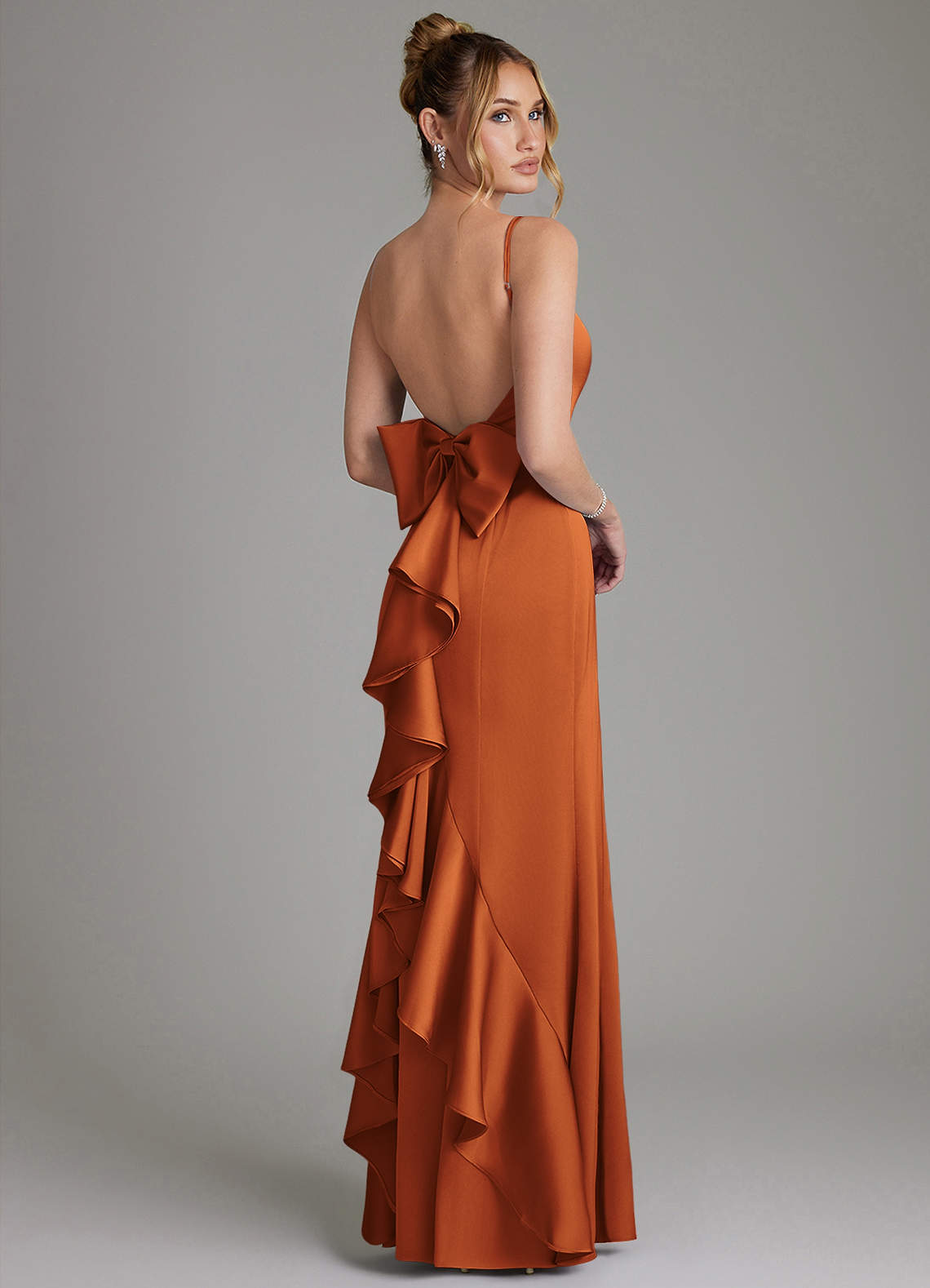 Zherra Mermaid Scoop-Neck Stretch Satin Bridesmaid Dress in Cinnamon