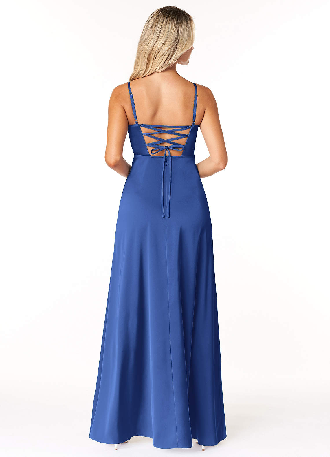 Marchella A-Line V-Neck Stretch Satin Bridesmaid Dress in Royal Blue