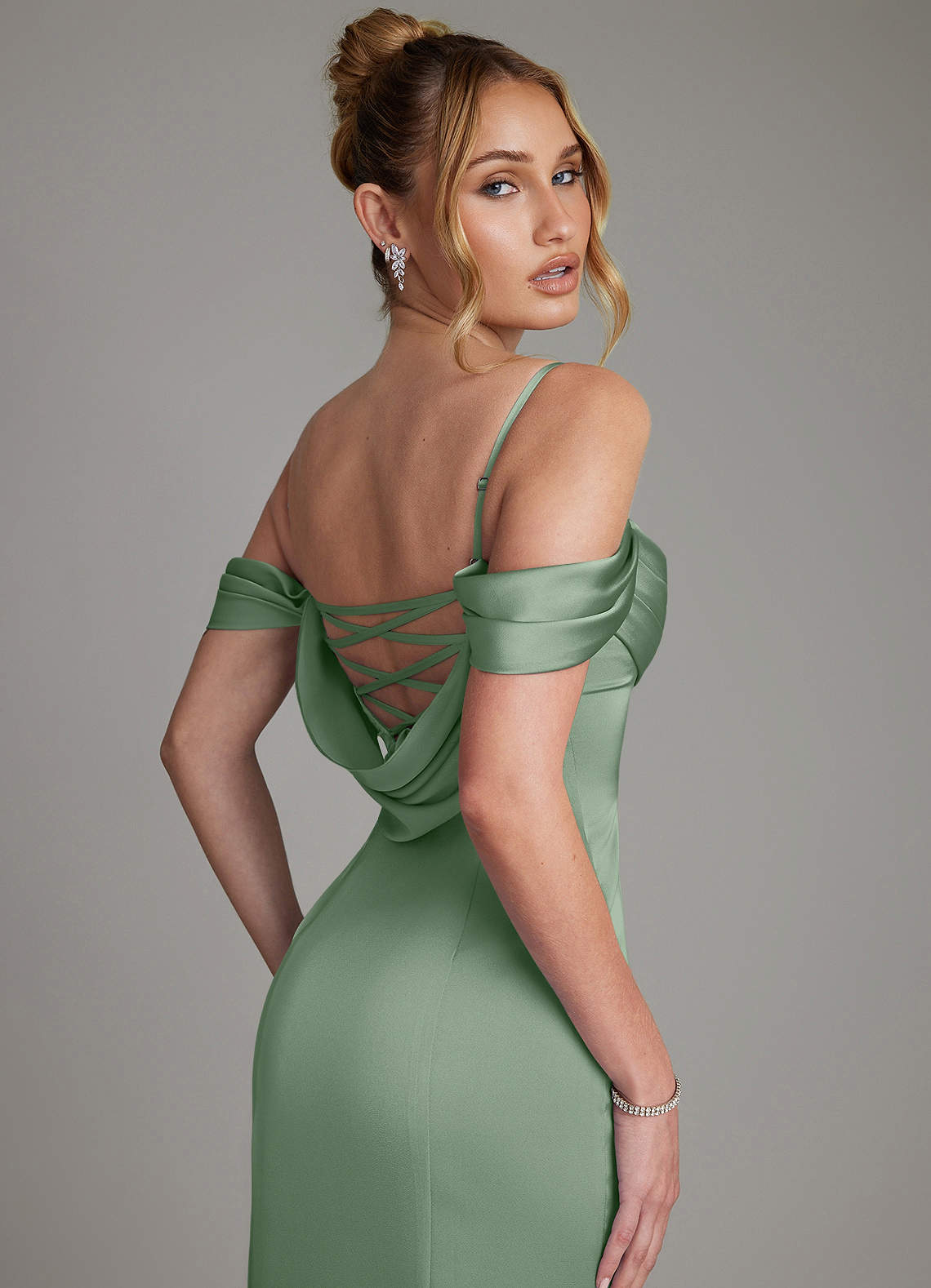 Nira Mermaid Sweetheart Stretch Satin Bridesmaid Dress in Matcha