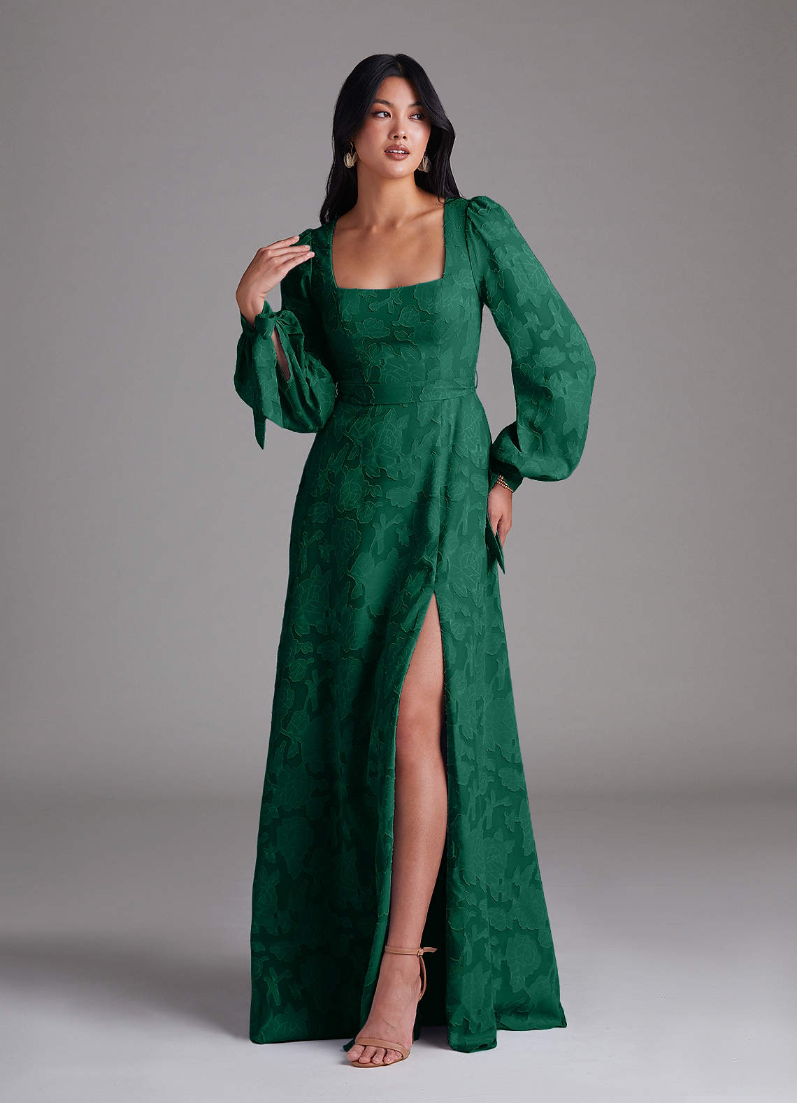 Leonia A-Line Square-Neck Stretch Satin Bridesmaid Dress in Emerald