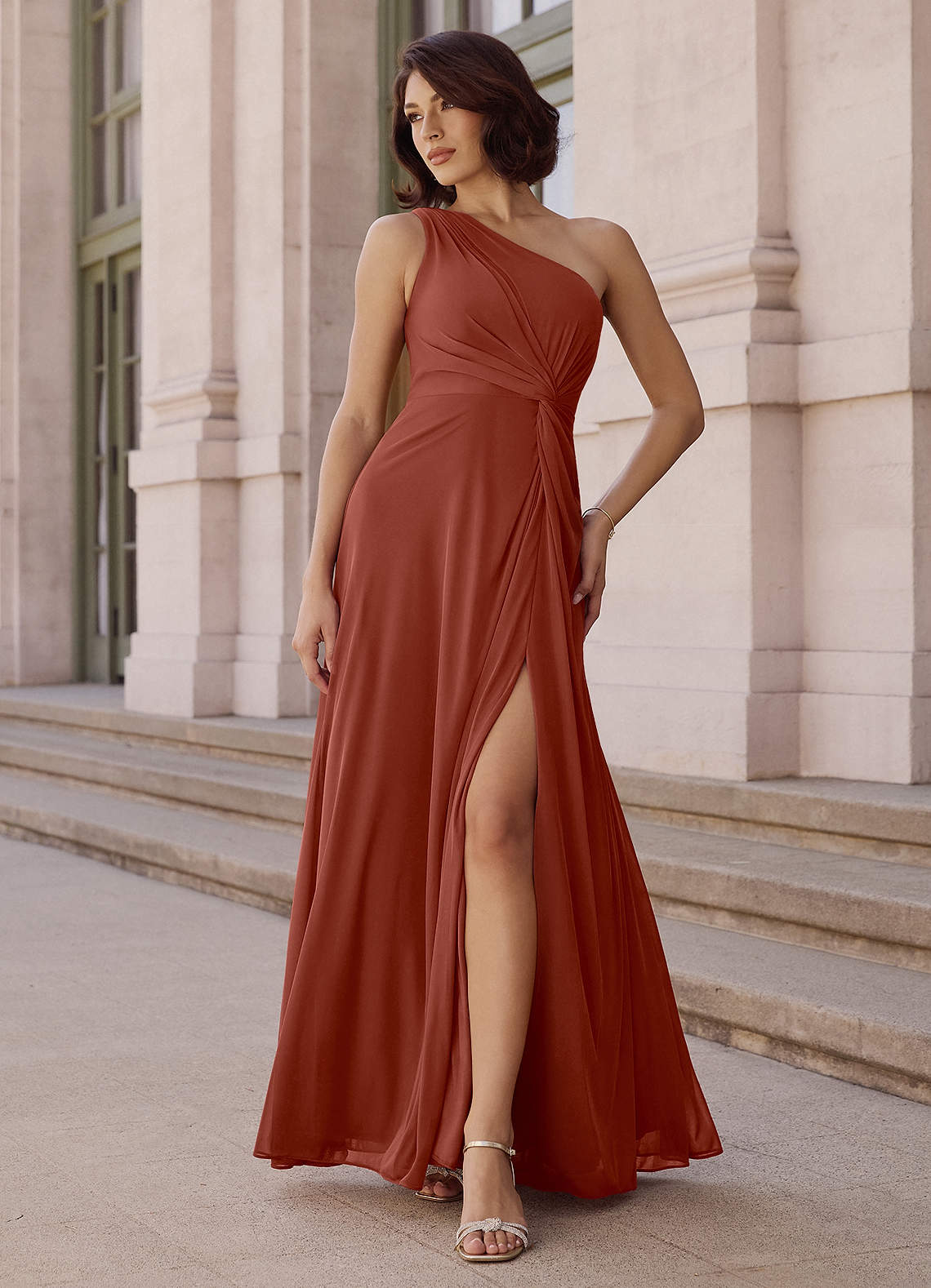 Brooke A-Line One-Shoulder Chiffon Bridesmaid Dress in Auburn