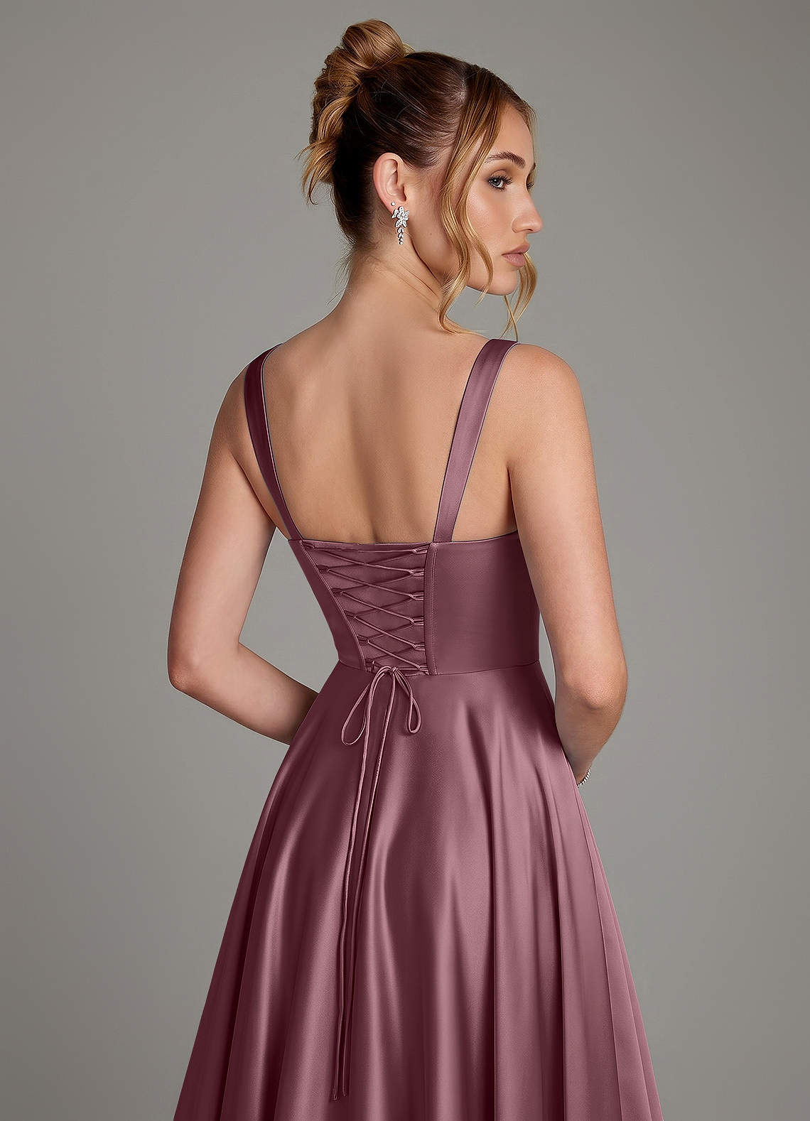 Azaria A-Line Square-Neck Stretch Satin Bridesmaid Dress in Amethyst