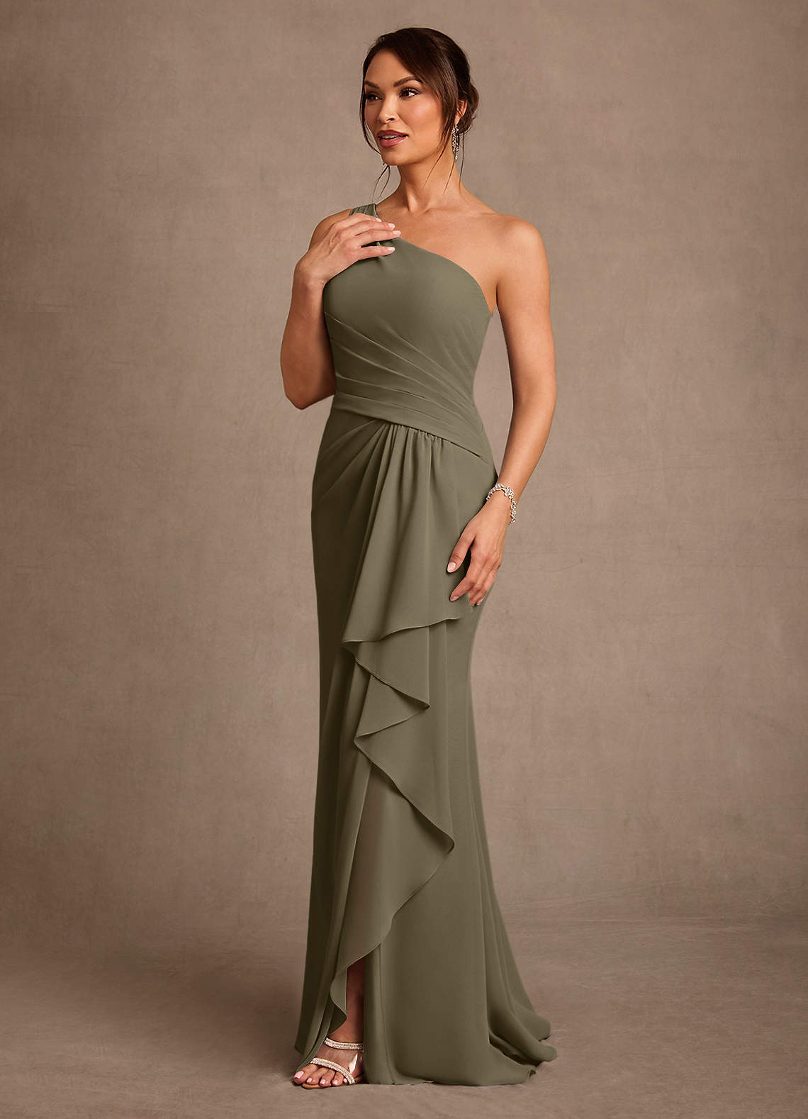 Floy Sheath One-Shoulder Chiffon Mother of the Bride Dress in Willow Green