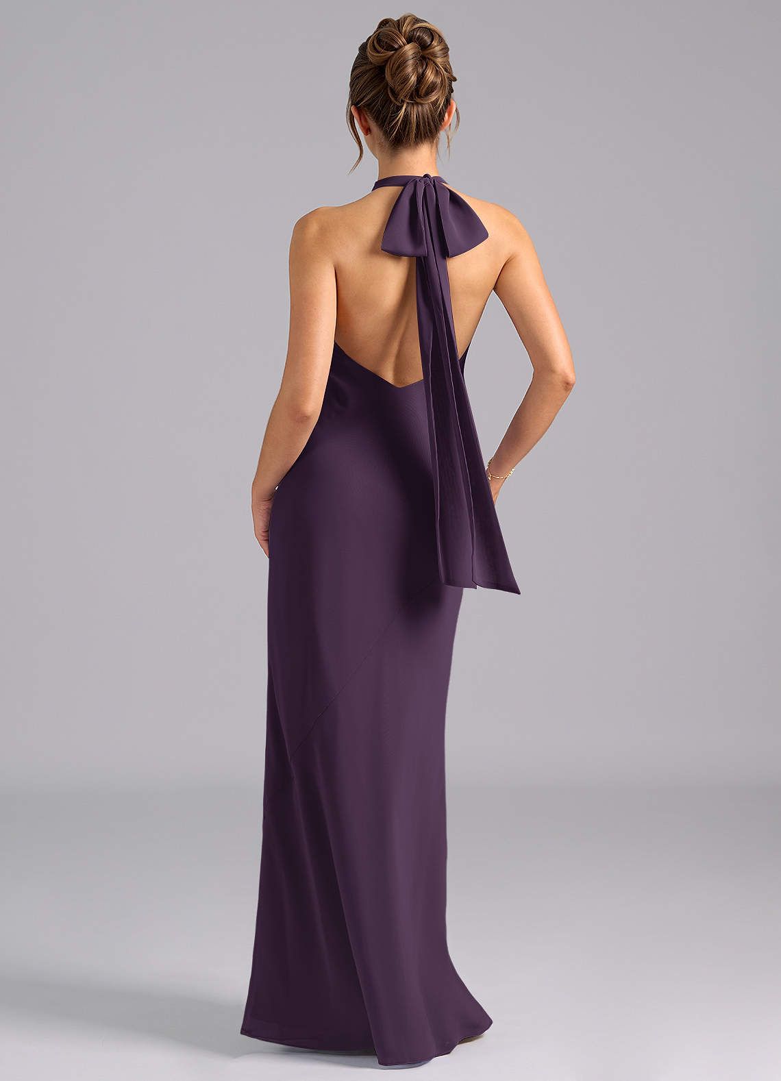 Velli Mermaid Halter Chiffon Bridesmaid Dress in Plum