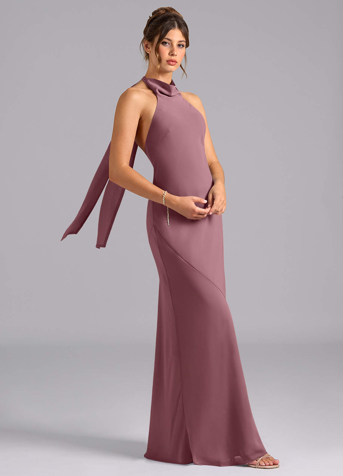 Velli Mermaid Halter Chiffon Bridesmaid Dress in Amethyst