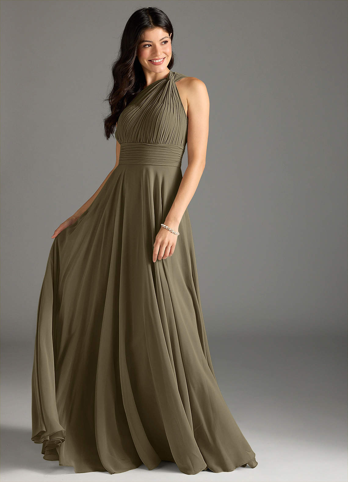 Charlize A-Line One-Shoulder Chiffon Bridesmaid Dress in Willow Green