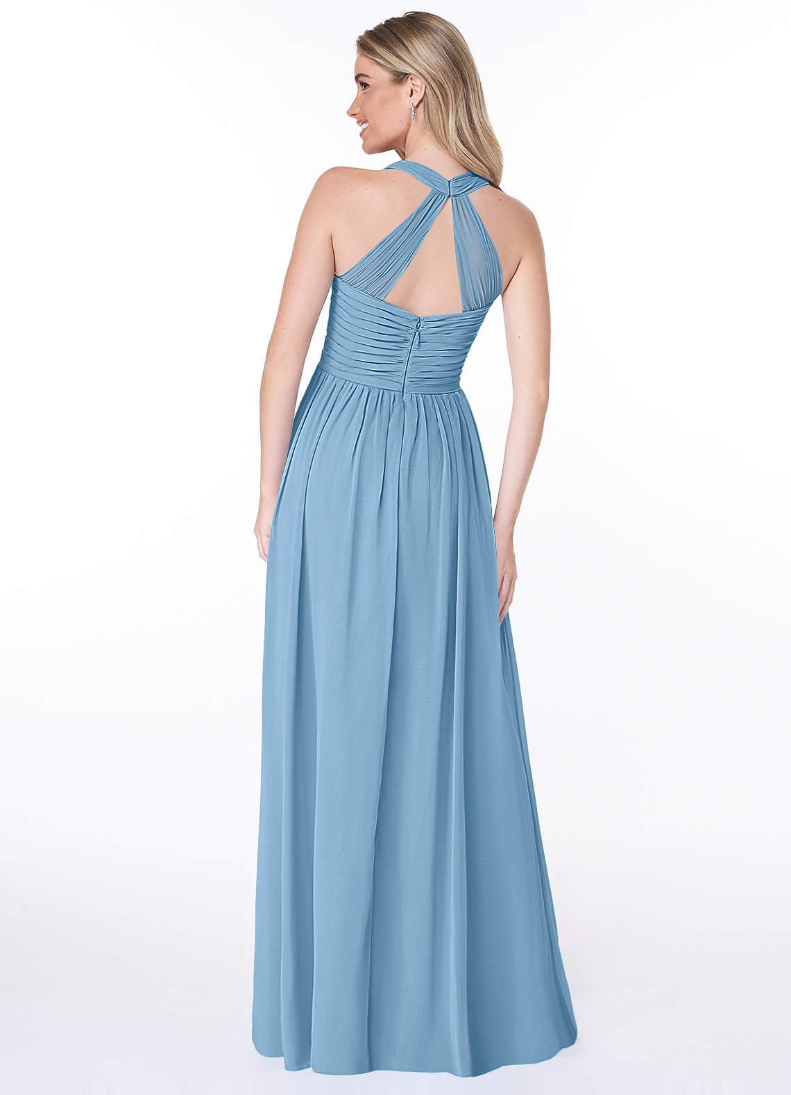 Jaclyn A-Line Halter Chiffon Bridesmaid Dress in Steel Blue