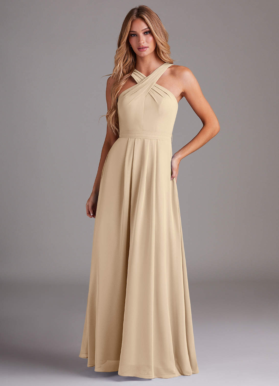 Dixie A-Line Halter Chiffon Bridesmaid Dress in Champagne