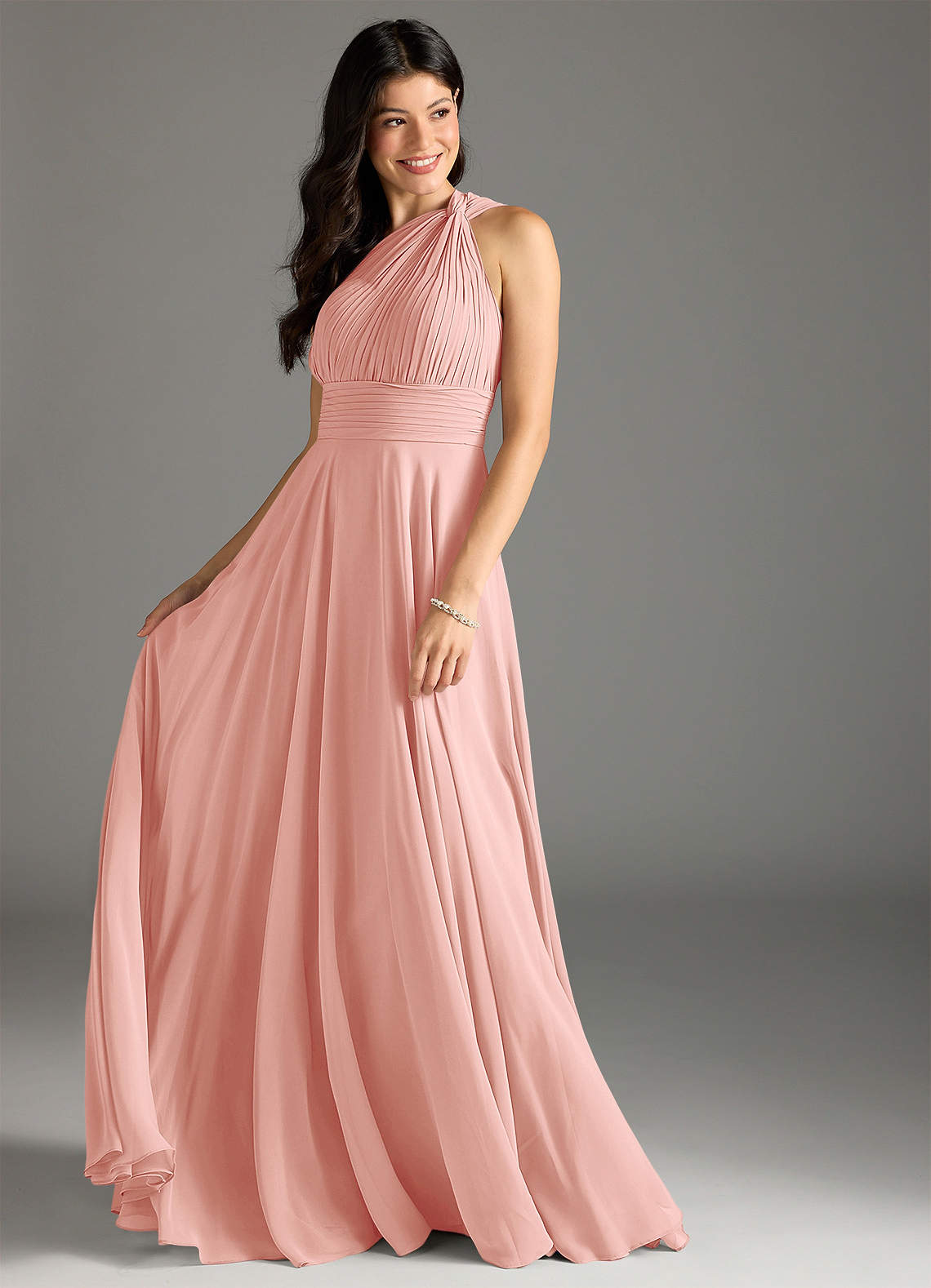 Charlize A-Line One-Shoulder Chiffon Bridesmaid Dress in Rosette