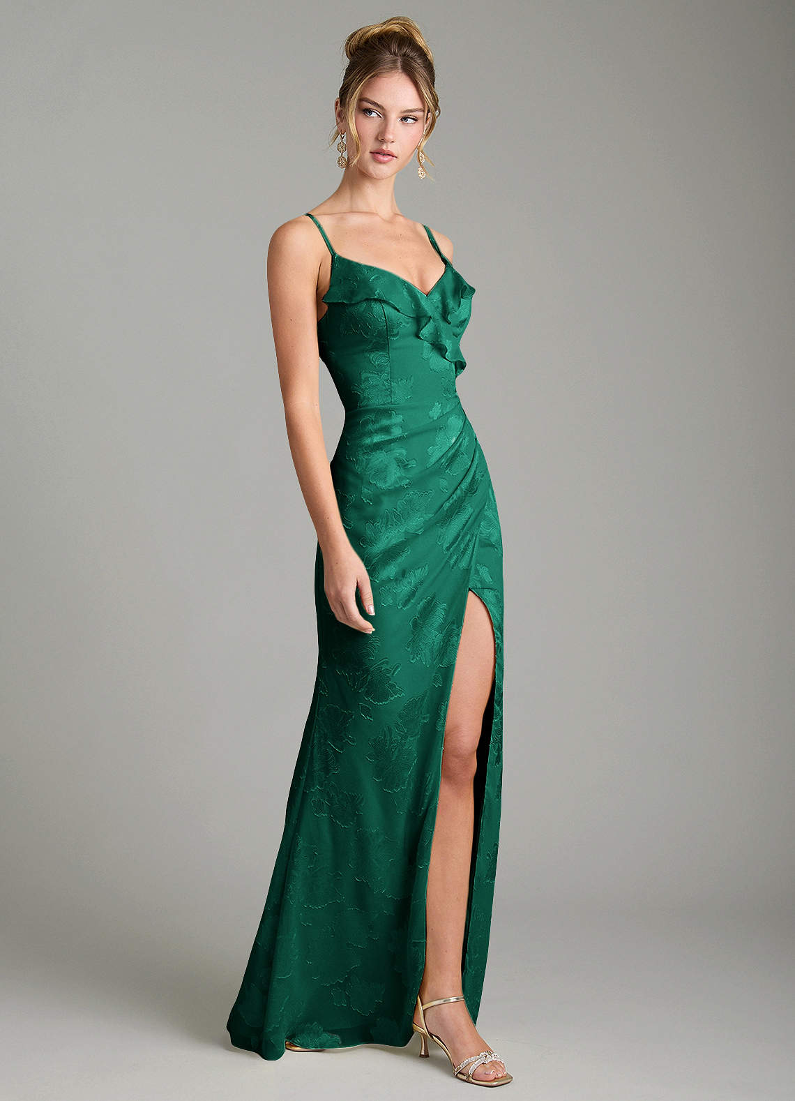 Larsa Mermaid V-Neck Jacquard Bridesmaid Dress in Emerald