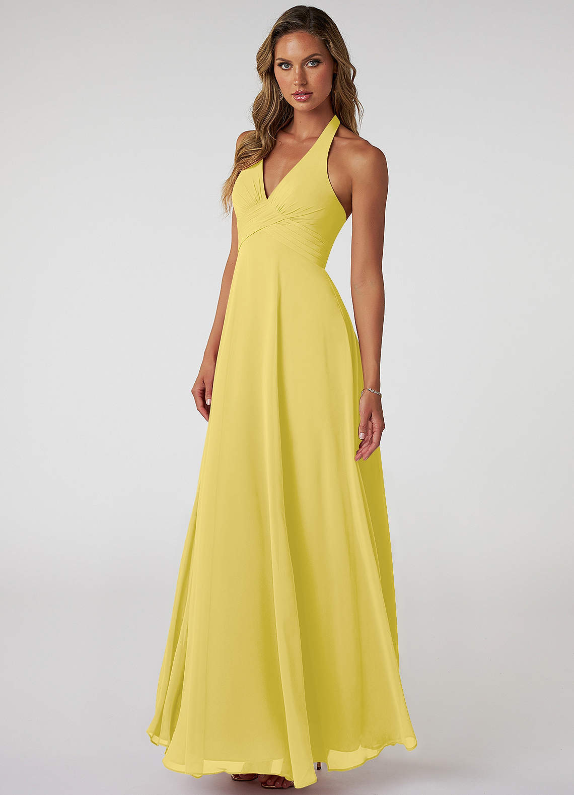 Tessie A-Line V-Neck Chiffon Bridesmaid Dress in Canary