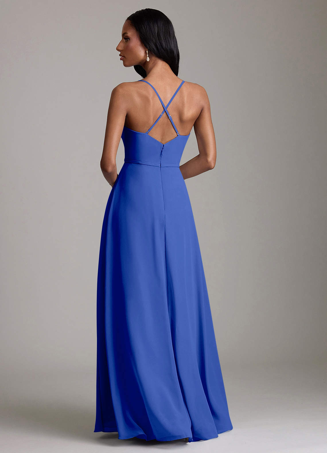 Naeem A-Line V-Neck Chiffon Bridesmaid Dress in Royal Blue