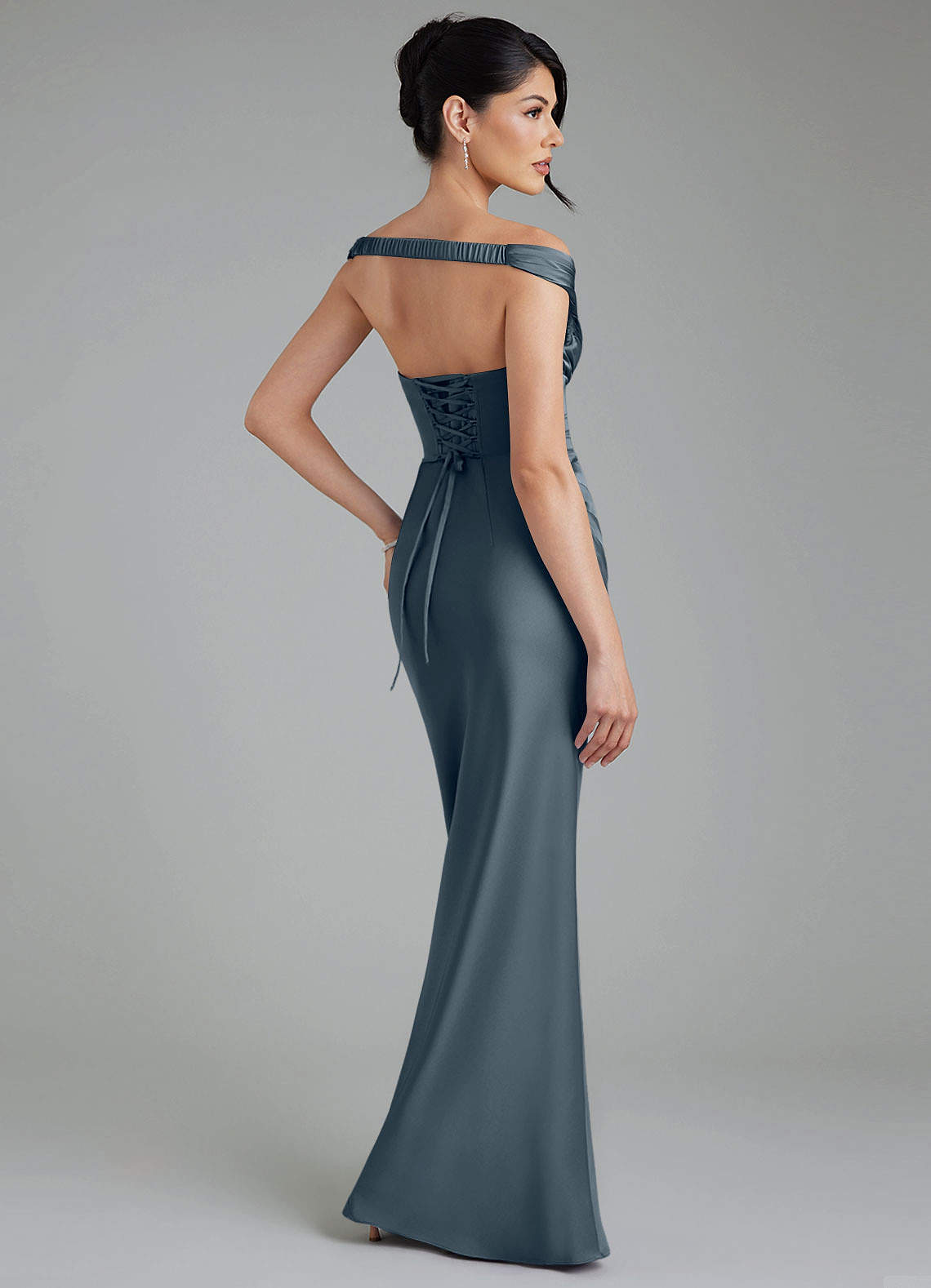 Stella Sheath V-Neck Stretch Satin Bridesmaid Dress in Twilight
