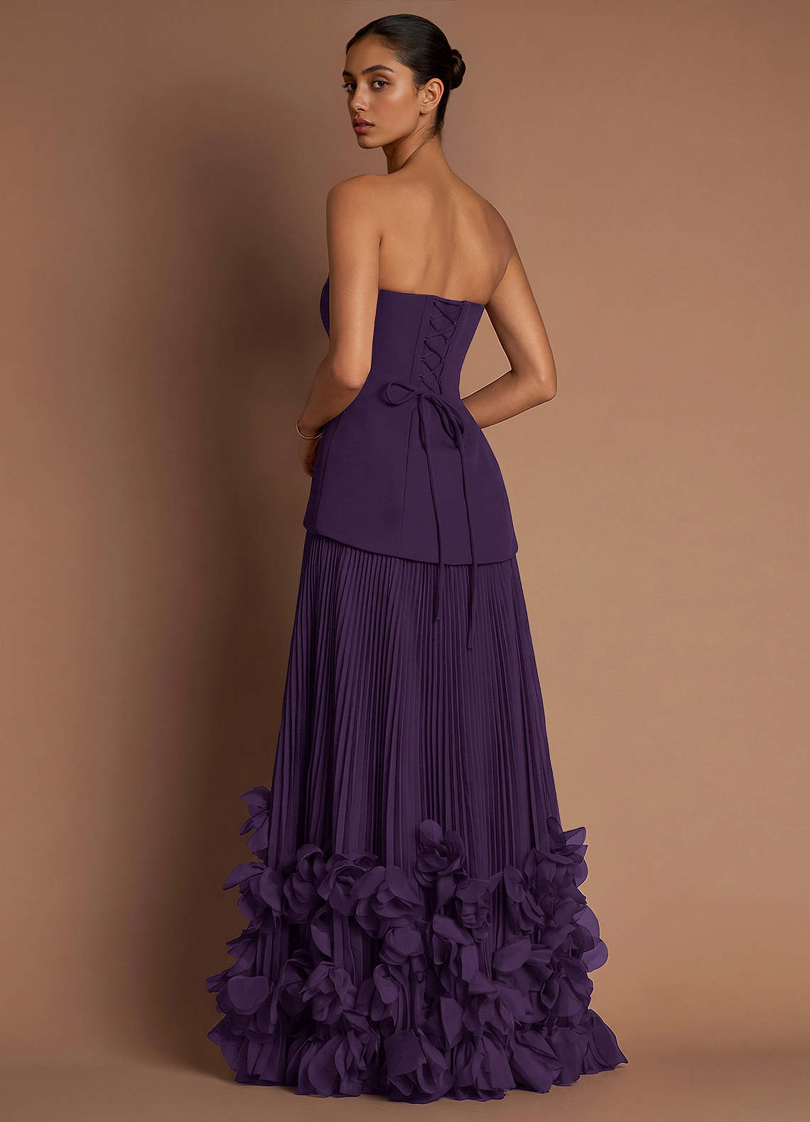 Marnie A-Line Corset Crepe Chiffon Evening Dress in Dark Purple