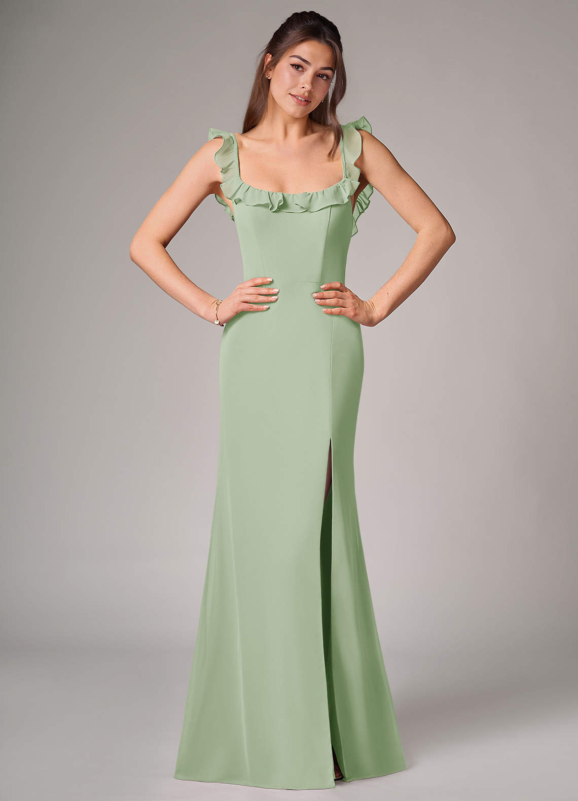 Callie Mermaid Scoop-Neck Chiffon Bridesmaid Dress in Dusty Sage