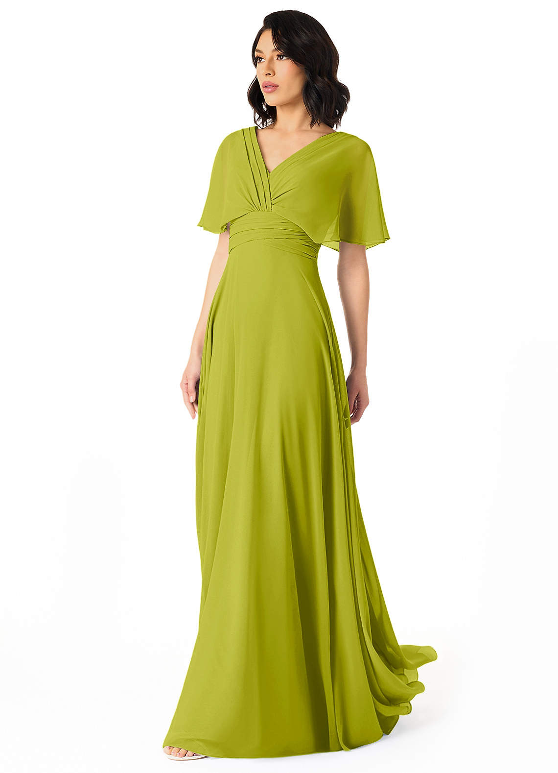 Pamela A-Line V-Neck Chiffon Bridesmaid Dress in Lemongrass
