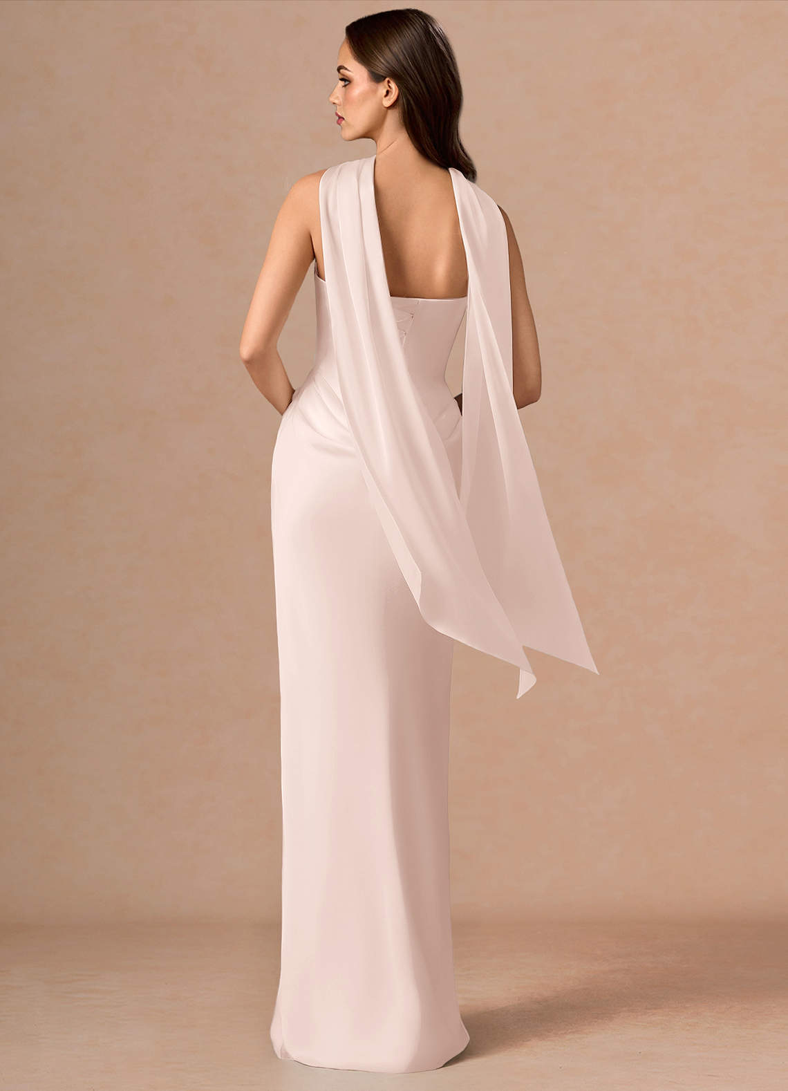 Valencia Scarf Lace-Up Stretch Satin Evening Dress in Powder Pink