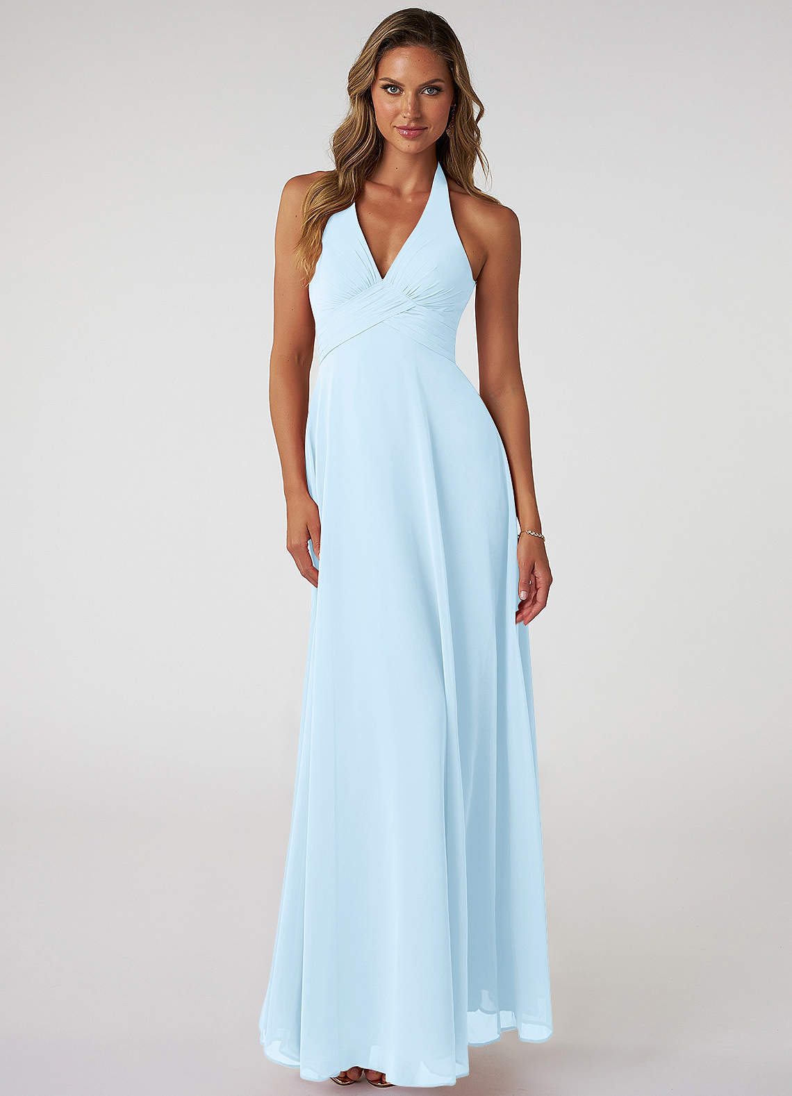 Tessie A-Line V-Neck Chiffon Bridesmaid Dress in Sky Blue