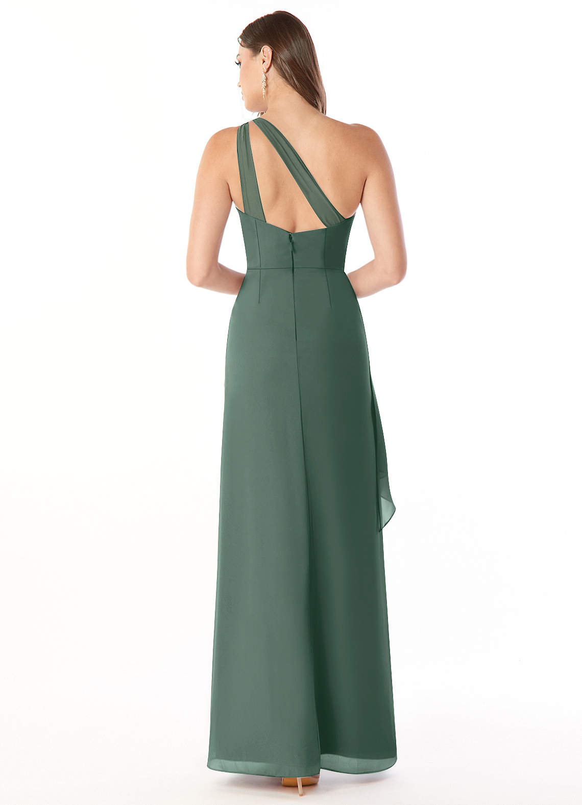 Maive Sheath One-Shoulder Chiffon Bridesmaid Dress in Sea Moss
