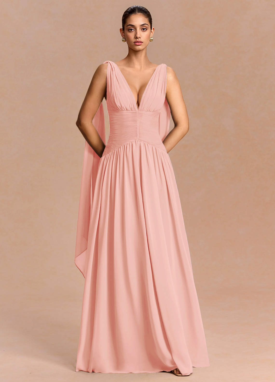 Eluney A-Line V-Neck Chiffon Evening Dress in Haze blue