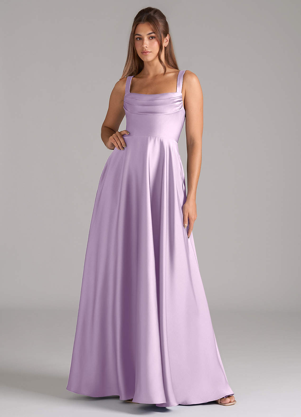 Shaude A-Line Square-Neck Stretch Satin Bridesmaid Dress in Frosted Lilac
