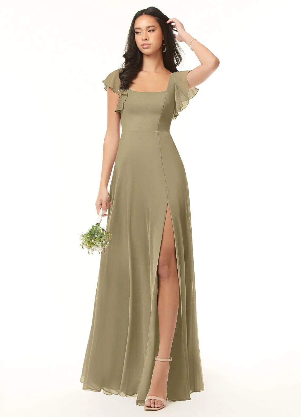 Bondi A-Line Square-Neck Chiffon Bridesmaid Dress in Moss Green