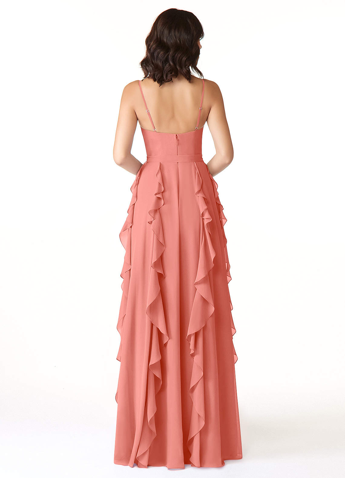 Peyton A-Line V-Neck Chiffon Bridesmaid Dress in Salmon Pink