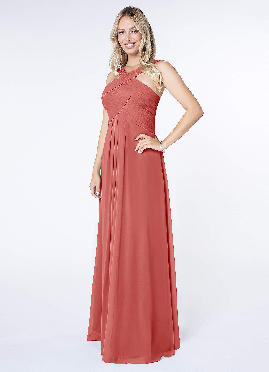 Kaleigh A-Line Halter Chiffon Bridesmaid Dress in Antique Rose