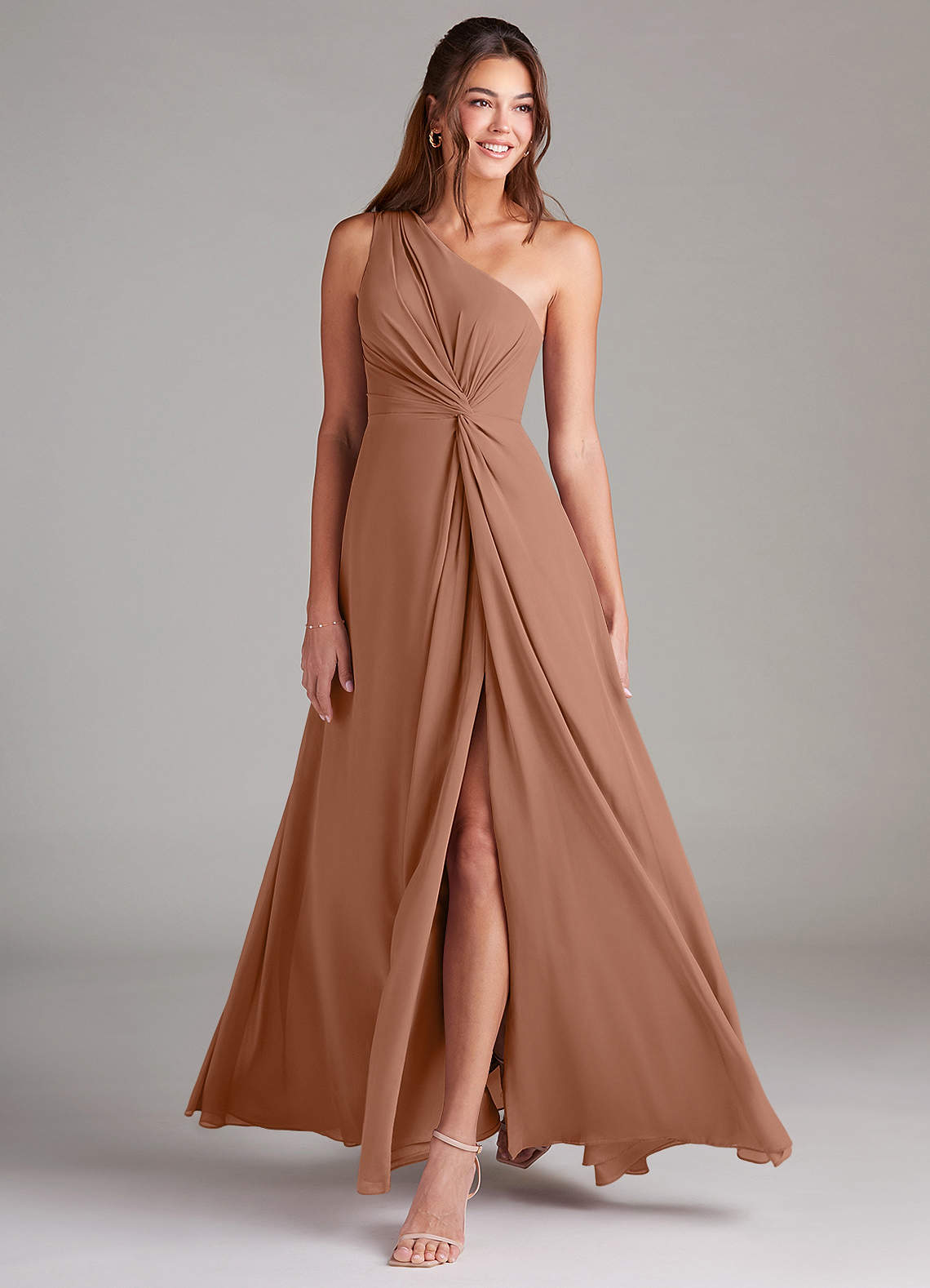 Brooke A-Line One-Shoulder Chiffon Bridesmaid Dress in Bronzer