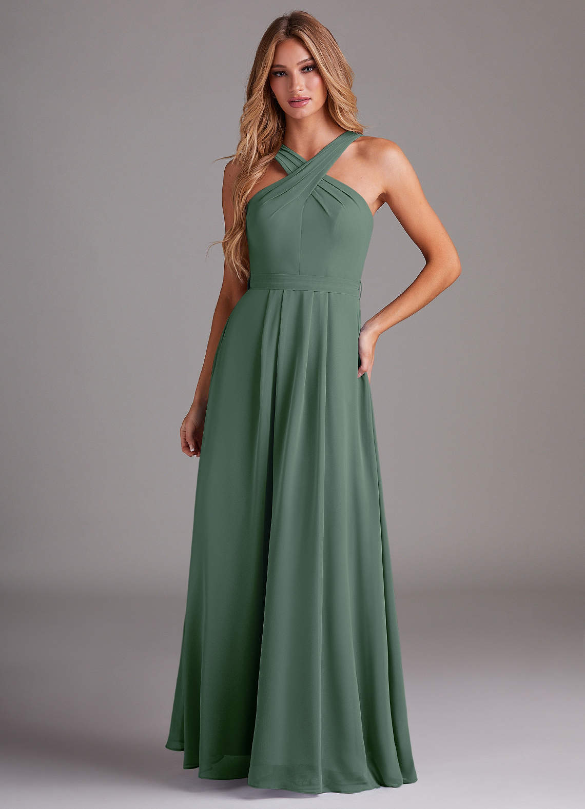 Dixie A-Line Halter Chiffon Bridesmaid Dress in Eucalyptus