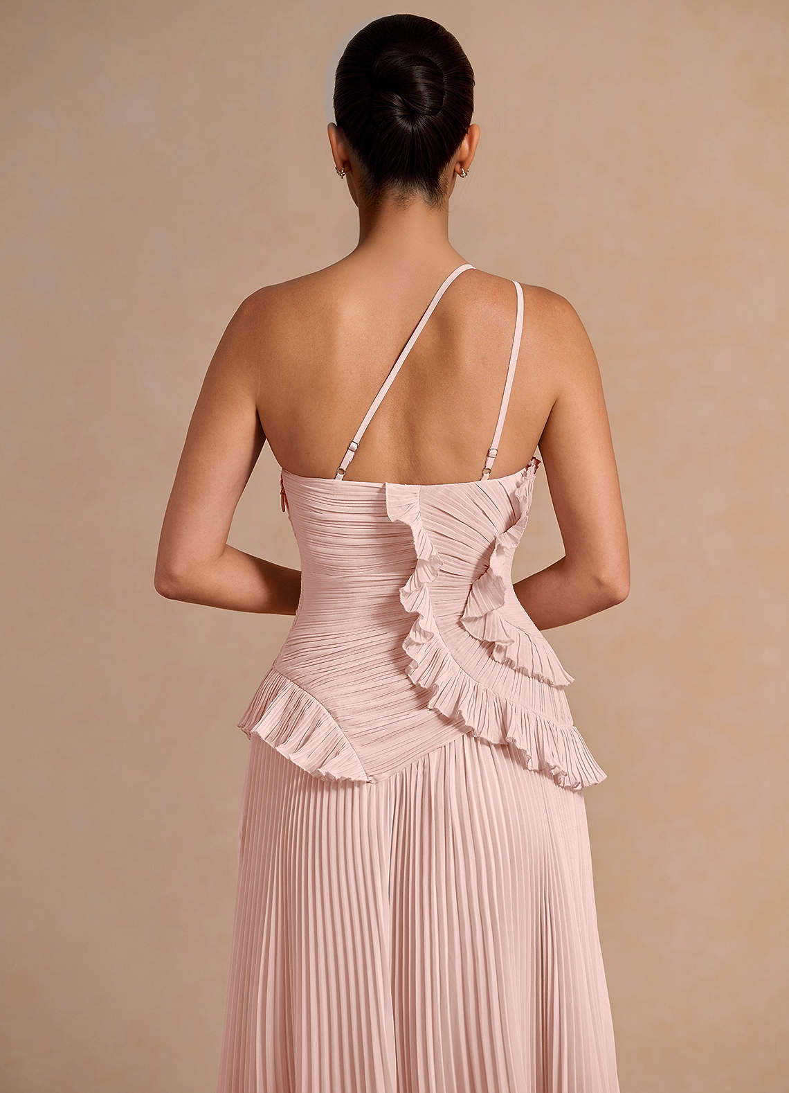 Melody A-Line One-Shoulder Chiffon Evening Dress in Haze Pink