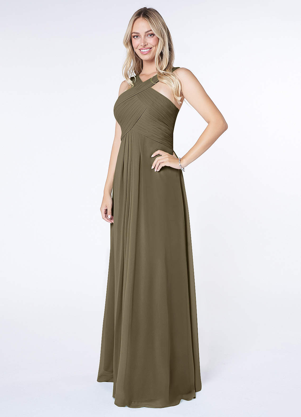 Kaleigh A-Line Halter Chiffon Bridesmaid Dress in Willow Green