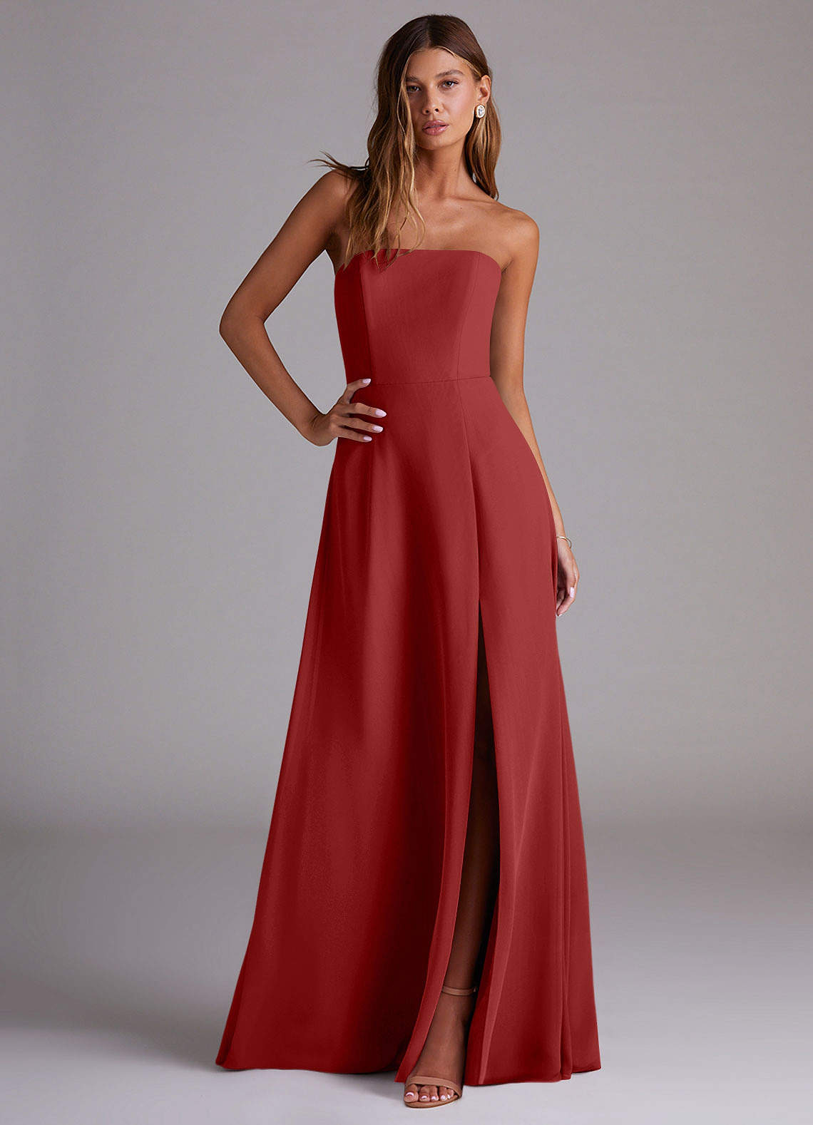 Wren A-Line Straight-Neck Chiffon Bridesmaid Dress in Rust