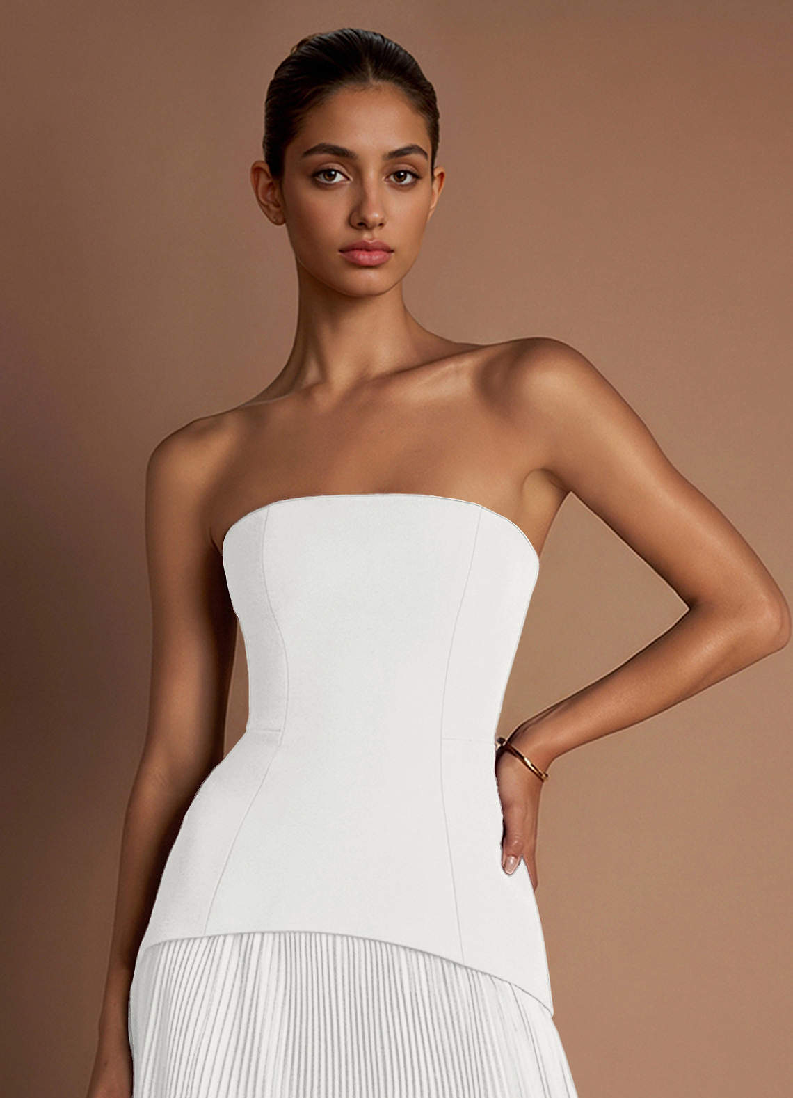 Marnie A-Line Corset Crepe Chiffon Evening Dress in White