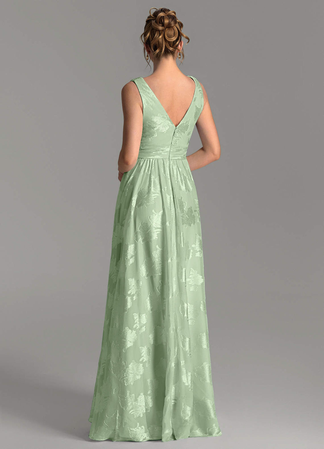 Vanessa A-Line V-Neck Tulle Bridesmaid Dress in Dusty Sage
