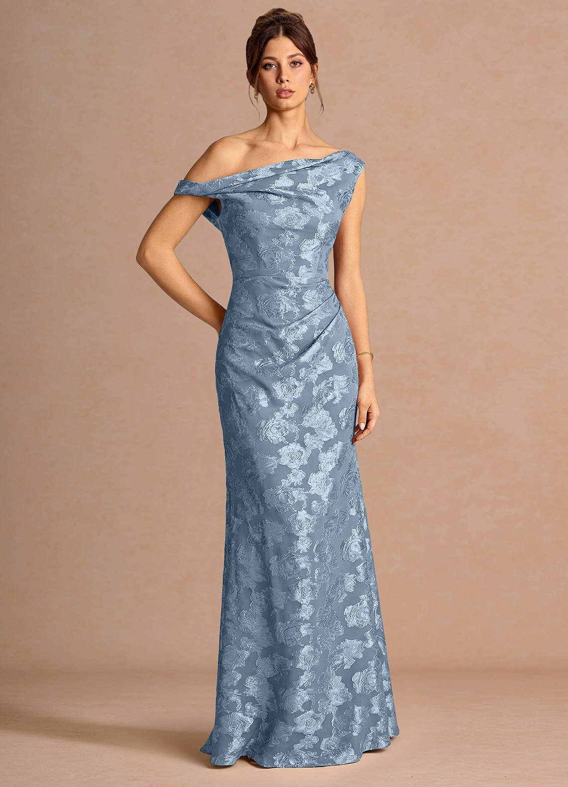 Kismet Mermaid One-Shoulder Fil Coupé Wedding Guest Dress in Dusty Blue