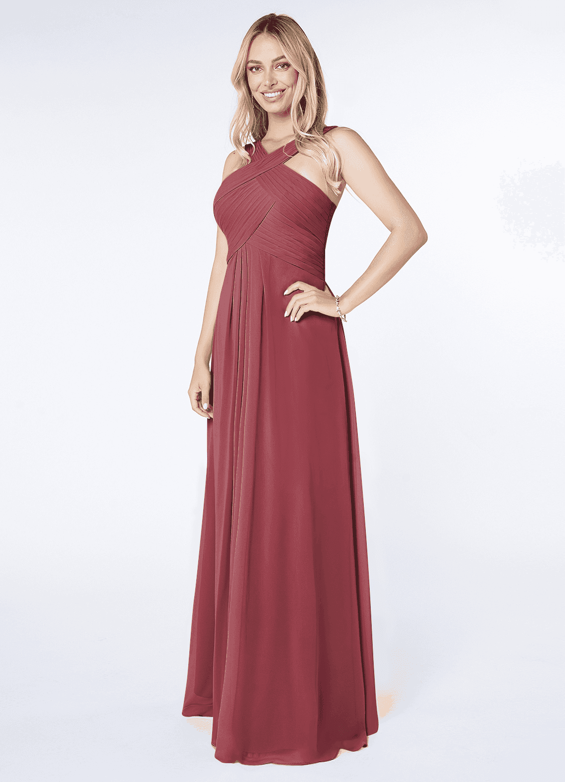 Kaleigh A-Line Halter Chiffon Bridesmaid Dress in Merlot
