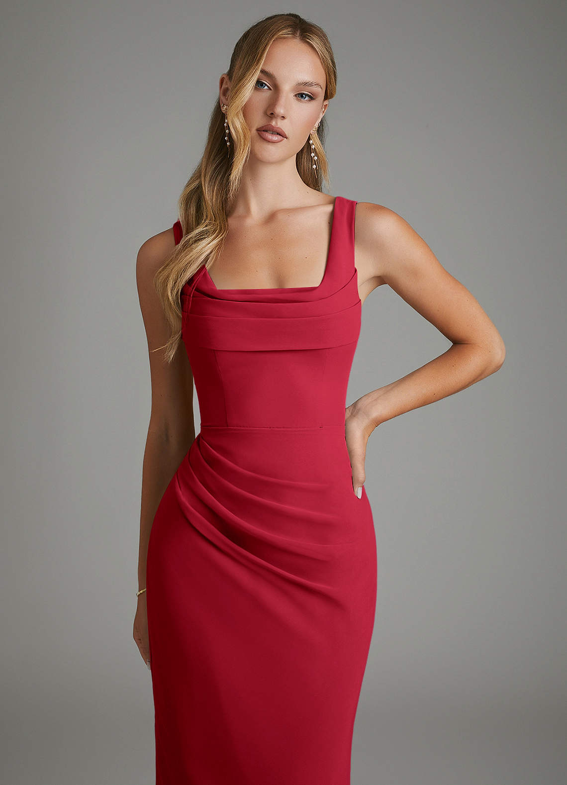 Asa Sheath Square-Neck Chiffon Bridesmaid Dress in Scarlet