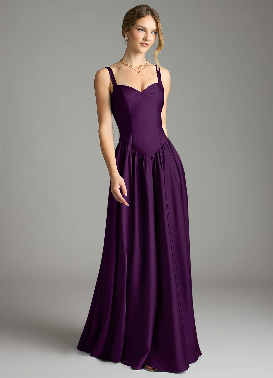 Evadina A-Line Sweetheart Stretch Satin Bridesmaid Dress in Grape
