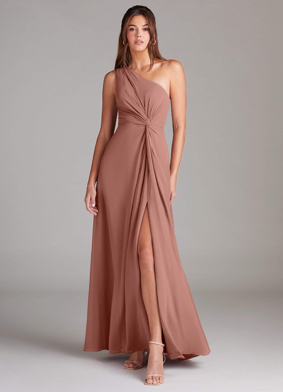 Brooke A-Line One-Shoulder Chiffon Bridesmaid Dress in Cedar Rose