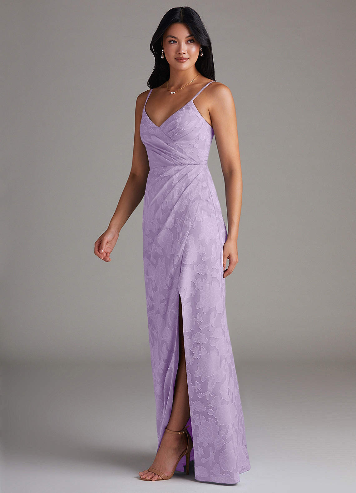Maci Sheath V-Neck Floral Burnout Bridesmaid Dress in Lilac