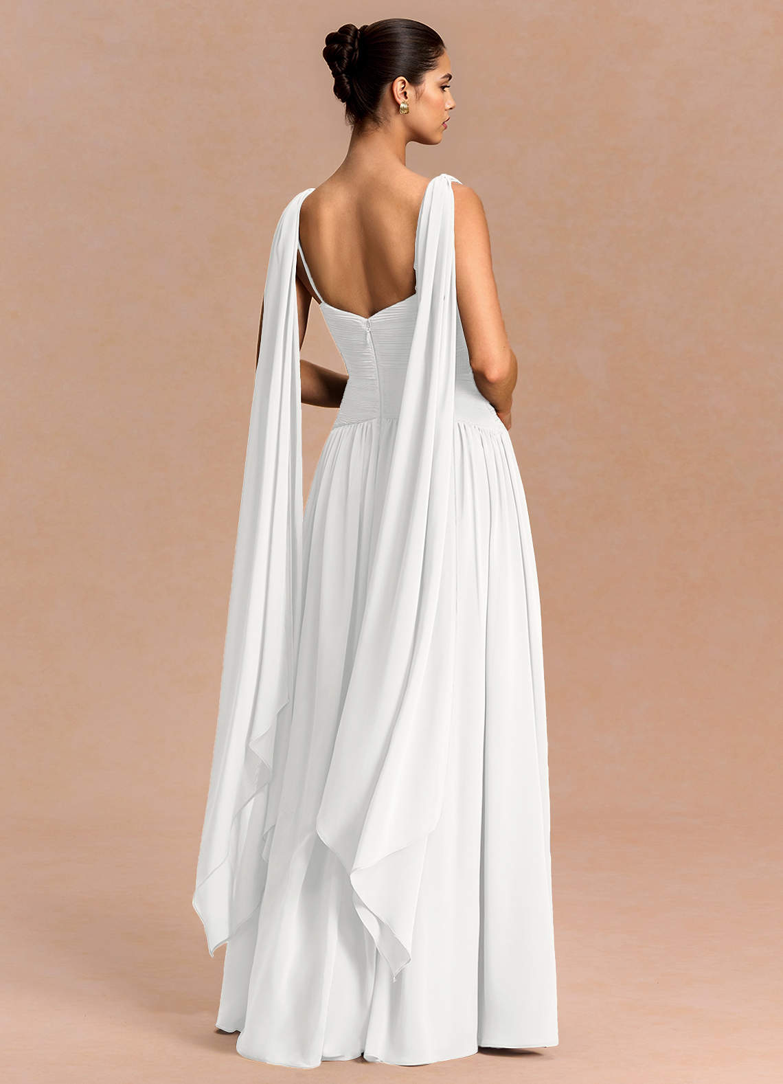 Eluney A-Line V-Neck Chiffon Evening Dress in White