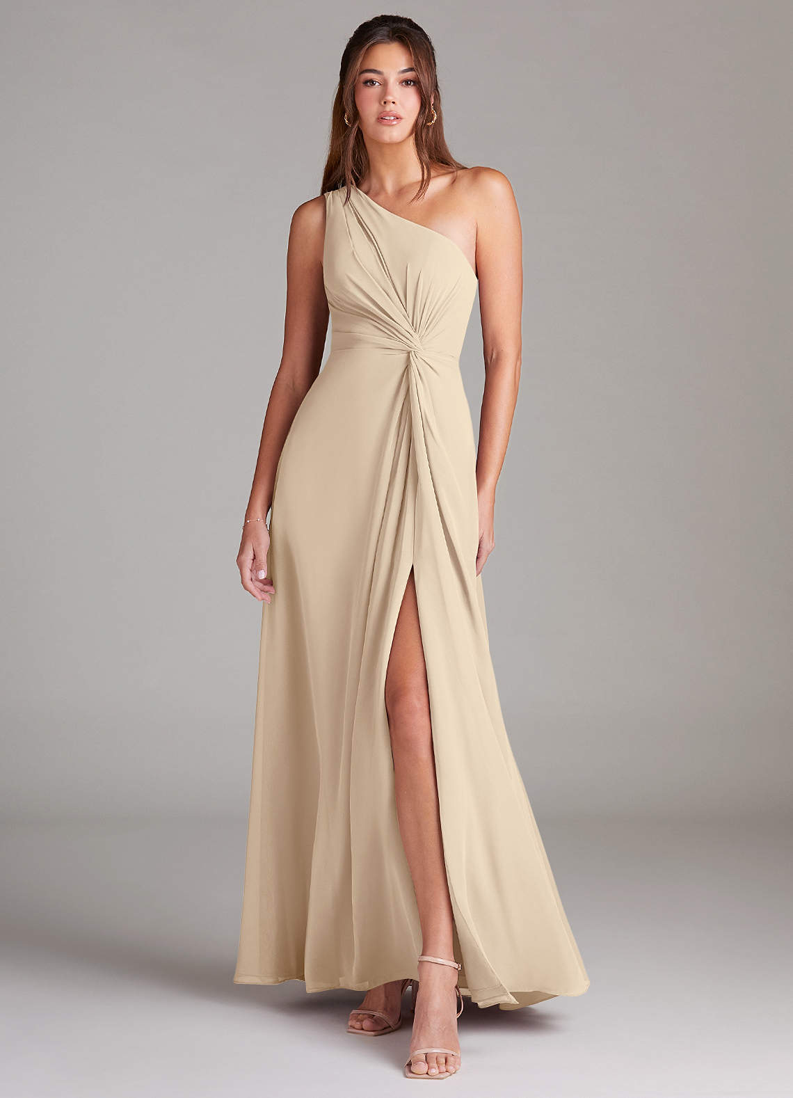 Brooke A-Line One-Shoulder Chiffon Bridesmaid Dress in Champagne